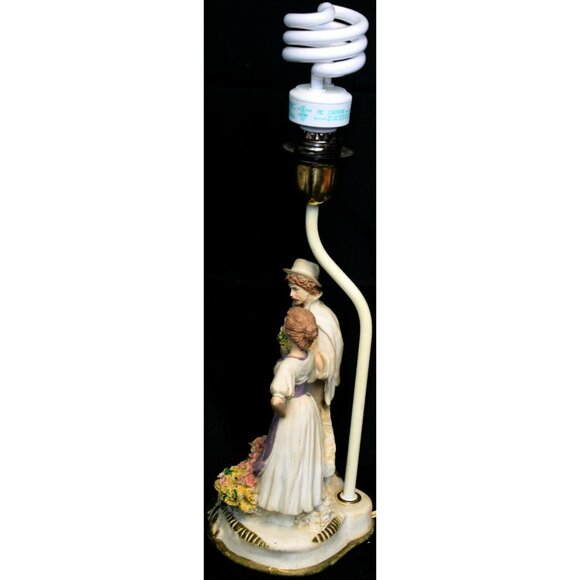 Vintage French Country European Lamp Man Woman Floral Accent Table Ceramic Resin - Picture 8 of 12
